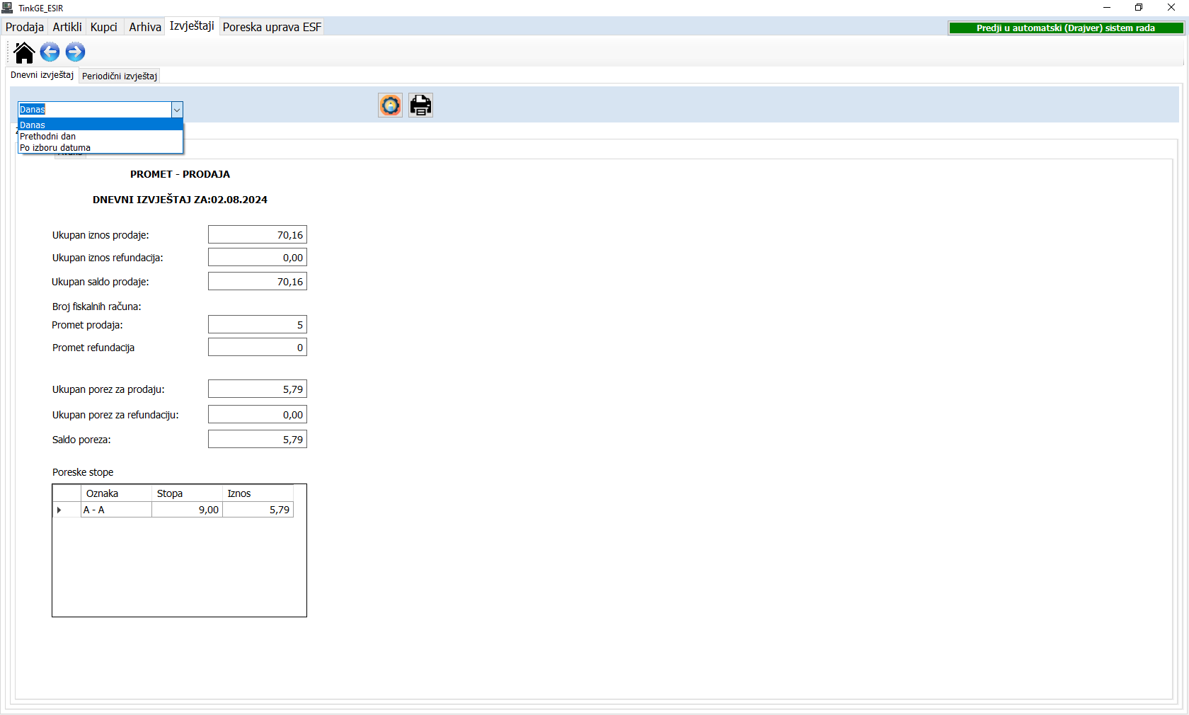 Dnevni izještaj zbirni